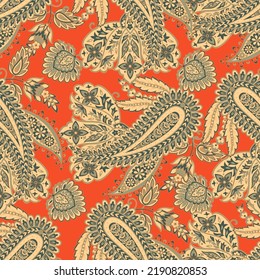 Floral paisley seamless pattern. Damask colorful vector textile background