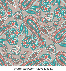 Floral paisley seamless pattern. Damask colorful vector textile background