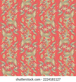 Floral paisley seamless pattern. Damask colorful vector textile background