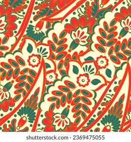 Floral paisley seamless pattern. Damask colorful vector textile background