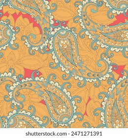 Paisley floral sin patrón. fondo de Vector damasco


