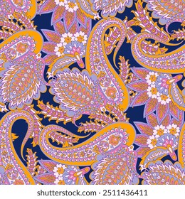 Floral paisley seamless pattern. Damask colorful vector textile background