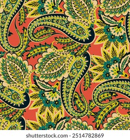 Padrão floral paisley sem emenda. Damasco colorido vetor têxtil fundo