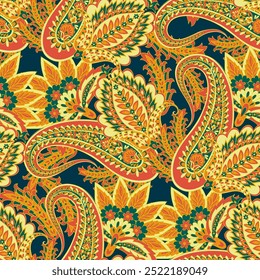Floral paisley seamless pattern. Damask colorful vector textile background