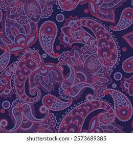 Floral paisley seamless pattern. Damask colorful vector textile background