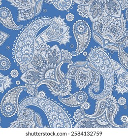 Floral paisley seamless pattern. Damask colorful vector textile background