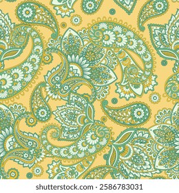 Floral paisley seamless pattern. Damask colorful vector textile background
