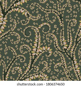 Floral paisley seamless pattern in oriental style. Stylized flower and leaves textile inspired by Turkey or Iran tradition. Mehendi or henna folk ethnic print