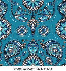 Floral paisley sin fisuras en estilo oriental. Flor estilizada y hojas textiles inspiradas en la tradición turca o persa. Huella étnica de Mehendi o henna