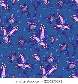 Floral paisley sin fisuras en estilo oriental. Flor estilizada y hojas textiles inspiradas en la tradición turca o persa. Huella étnica de Mehendi o henna