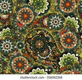 Floral paisley seamless pattern. Vector. Colorful eastern style background.