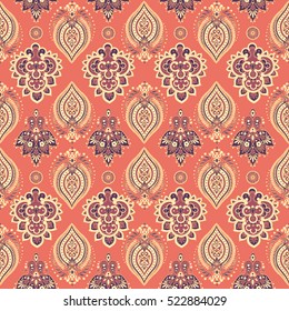 Floral paisley seamless pattern. Vector illustration in Asian textile style