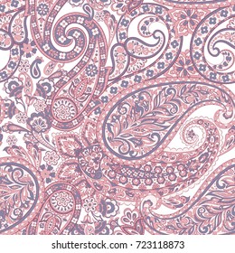 Floral Paisley seamless pattern. Vector illustration in asian textile style