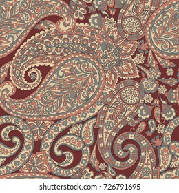 Floral Paisley seamless pattern. Vector illustration in asian textile style