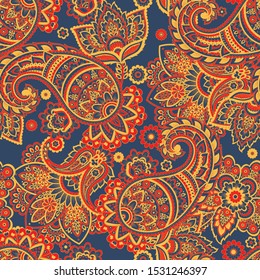 Floral Paisley seamless vector pattern. Vintage background in batik style