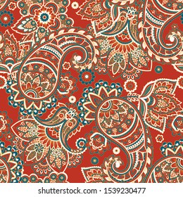 Floral Paisley seamless vector pattern. Vintage background in batik style