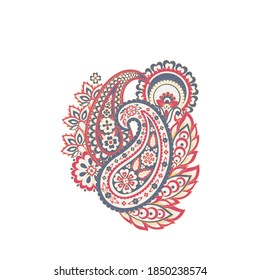 Blumenpaisley, Vektormuster. Damast einzeln verzierte Ornamente