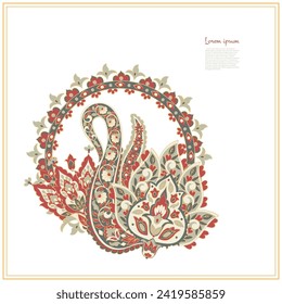 Blumenpaisley, Vektormuster. Damast einzeln verzierte Ornamente