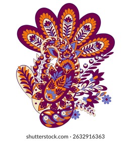 Blumenpaisley-Vektormuster. Damast Einzel Ornament