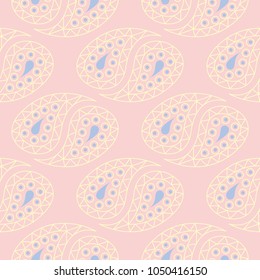 Floral pale pink seamless background. Floral pattern with light blue and yellow elements for wallpapers, textile and fabrics