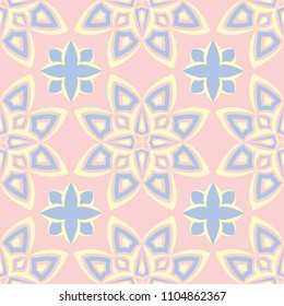 Floral pale pink seamless background. Floral pattern with light blue and yellow elements for wallpapers, textile and fabrics