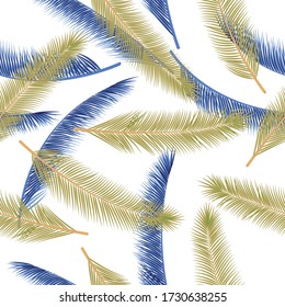 Floral palm tree foliage vector pattern. Chic fashion print. Exotic rainforest palm tree foliage wallpaper ornament.