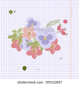 Floral  pansy, rose background vector illustration. Sprig background, floral greeting card