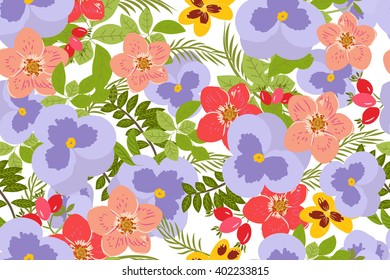 Floral  pansy, rose background vector illustration. Sprig background, floral greeting card