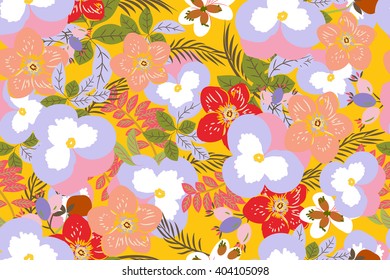 Floral  pansy, rose background vector illustration. Sprig background, floral greeting card