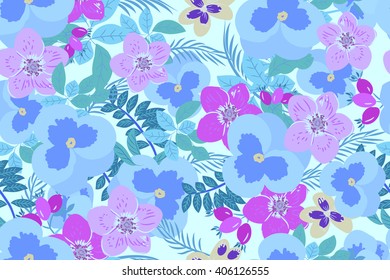 Floral  pansy, rose background vector illustration. Sprig background, floral greeting card