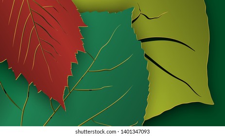 Floral paper background with tree leaves. For fall or summer season banner, video backdrop, poster or greeting card. Paper cut style. 9:16 Aspect Ratio HD Format. Vector illustration.