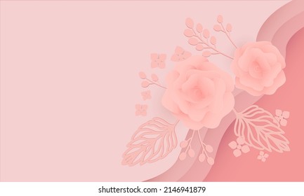 Decoración de papel floral en el fondo de colores pastel.Estilo de corte de papel vectorial.