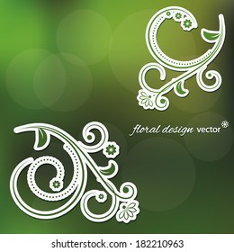 Floral paper cut out design elements on blurred soft background. Vector illustration.