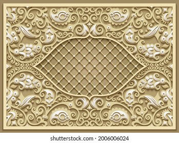 Floral paper cut vector vintage illustration. Engraved decorative nature elements and objects. Greeting card template