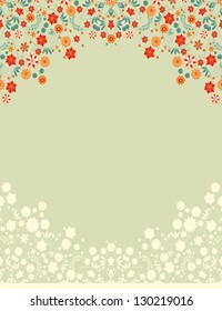 Floral paper decor with stylized flowers on olive green background