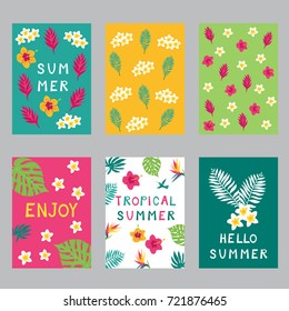 Floral paradise hand drawn summer tropical cards. Vector illustration