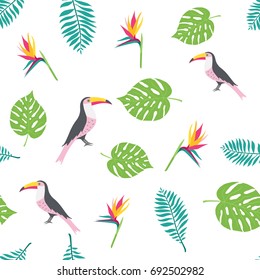 Floral paradise hand drawn tropic seamless pattern. Vector illustration