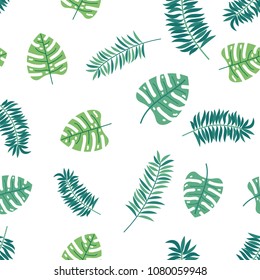 Floral paradise tropic seamless pattern with green leaves. Vector illustration