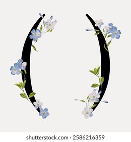 Floral parentheses digital art illustration, isolated vector element.