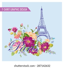 Floral Paris Graphic Design - for t-shirt, fashion, prints - in vector