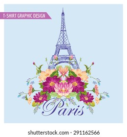 Floral Paris Graphic Design - for t-shirt, fashion, prints - in vector