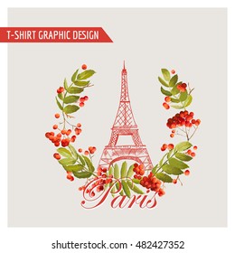 Floral Paris Graphic Design - for T-shirt, Fashion Background, Prints - in vector