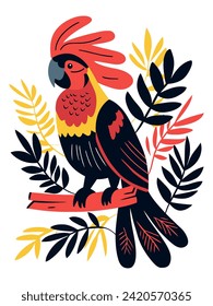 Floral Parrot Bird - Infusing Nature's Beauty with Avian Splendor. Flat Vector Illustration 