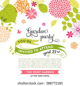 Floral Party Invitation with suggested text and banner elements