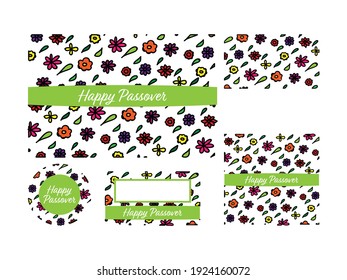 Floral Passover cards and tags - Hand drawn flowers and greeting