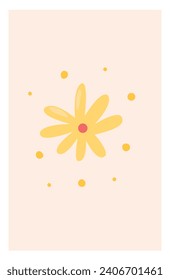 Floral pastel background postcard in doodle style. Cool trendy yellow flowers.