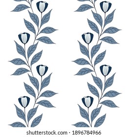 floral pastel blue seamless pattern with elegant blue flowers making vertical lines