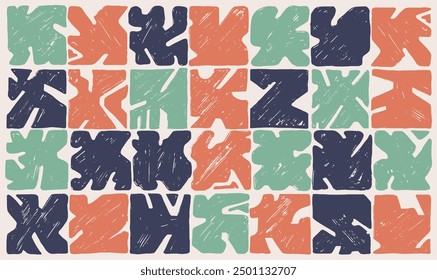 Floral pastel botanical vector grunge pattern. Organic naive abstract shapes in Matisse style. Template banner design with seaweed geometric figures, bizarre corals. Abstract grunge vector geometric.