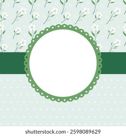 Floral pastel green cute birthday card template with frame and poster background.