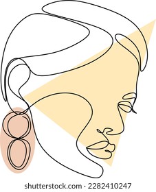 Floral pastel woman abstract line face. One line drawing
